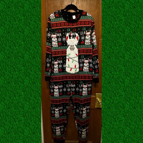 Christmas‎ FA LA LA Llama One Piece Union Suit Mens Pajamas Size M - Picture 1 of 11